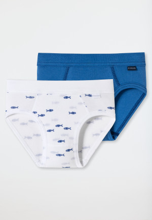 Sportslips 2er-Pack Feinripp Organic Cotton Fische blau/weiß - Natural Love