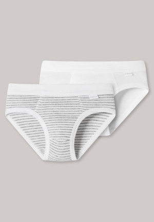 Sports briefs 2-pack fine rib soft waistband organic cotton stripes white/gray - Feinripp Multipacks