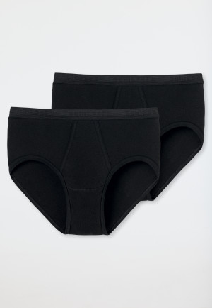 Sports briefs 2-pack with fly fine rib black - Original Feinripp