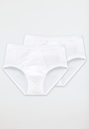 Sport briefs, 2-pack, with fly, fine rib, white - Original Fine Rib