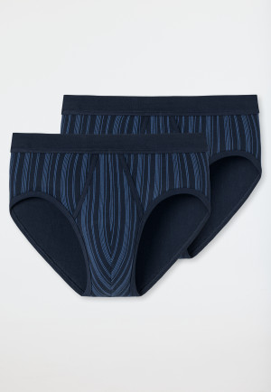 Sports briefs fine rib double pack with fly dark blue striped - Original Classics