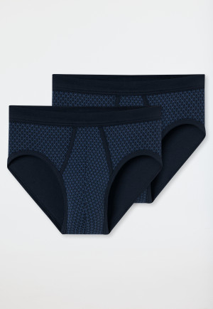 Sports briefs fine rib 2-pack with fly midnight blue patterned - Original Classics