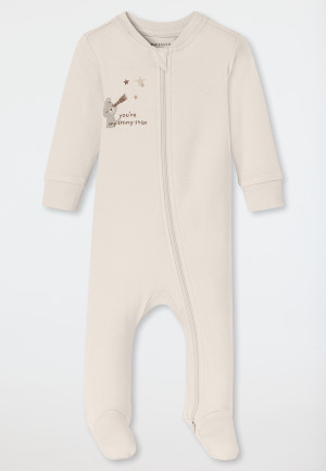 Long romper with foot teddy bear beige mottled - Baby