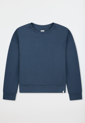 Long-Sleeve Double-Faced v-neck Sweatshirt, Deep Blue - Mix+ Relax