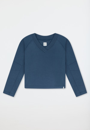 Long-Sleeve Double-Faced v-neck Sweatshirt, Deep Blue - Mix+ Relax
