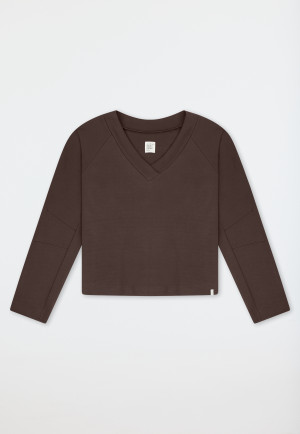 Sweatshirt met lange mouwen, doubleface, v-hals, diepbruin - Mix+ Relax