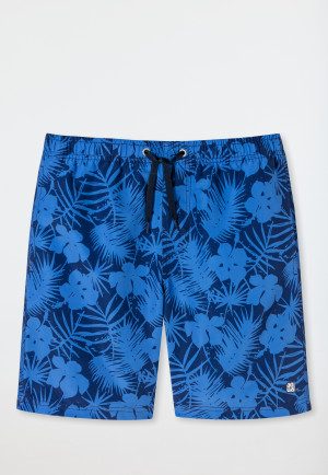 Zwemshort stof gerecycled SPF40+ bladeren donkerblauw gedessineerd - AQUA Teen Boys