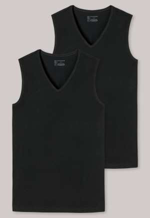 Tank Tops 2er-Pack Organic Cotton V-Ausschnitt schwarz- 95/5