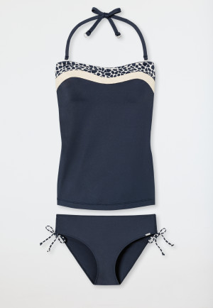 Set tankini con coppe morbide e spalline regolabili e midi-slip con lati regolabili di colore admiral blue - Californian Safari