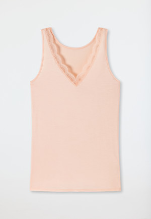 Maglia in Tencel con scollo a V, pizzo, pesca - Tencel Lace