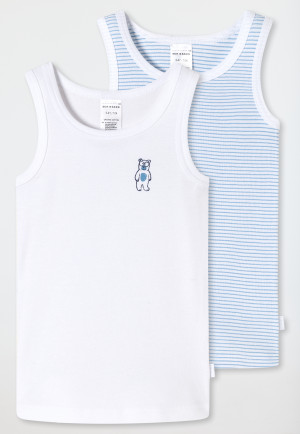 Débardeurs lot de 2 côtelé coton bio ourson rayures blanc/bleu clair - Natural Love