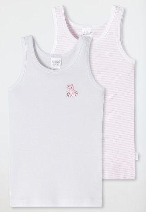 Débardeurs lot de 2 côtelé coton bio ourson rayures blanc/rose - Natural Love