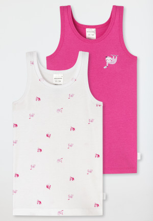 Confezione da 2 magliette in cotone organico a costine sottili con stampa di bradipi, bianco/rosa - Girls World