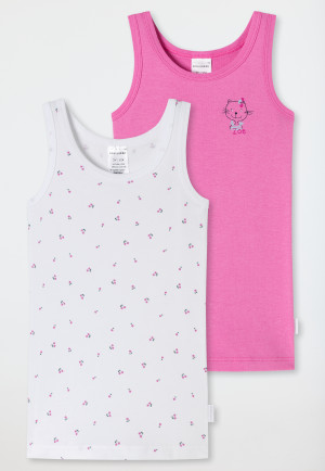 Onderhemden 2-pack fijnrib biologisch katoen katten kersen wit/roze - Cat Zoe
