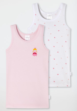 Undershirts 2-pack fine rib organic cotton crown princess white/rosé - Girls World