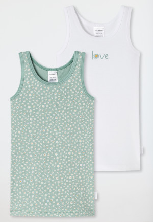 Onderhemden 2-pack fijnrib biologisch katoen madeliefjes wit/groen - Natural Love