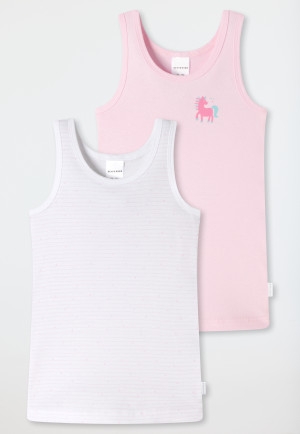 Undershirts double pack fine rib organic cotton horse stripes white/pink - fine rib multipacks