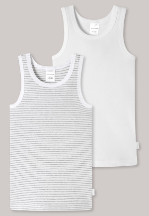 Unterhemden 2er-Pack Feinripp Organic Cotton Ringel weiß/grau - Feinripp Multipacks