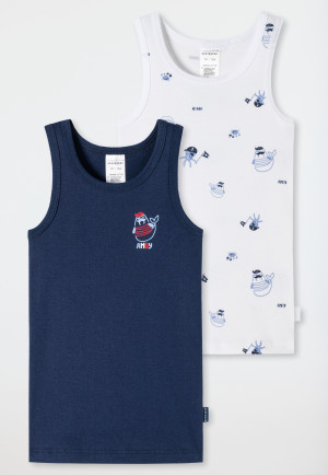 Unterhemden 2er-Pack Feinripp Organic Cotton Seebär Piraten weiß/dunkelblau - Boys World