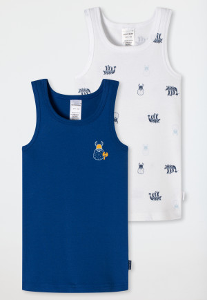 Débardeurs lot de 2 côtelé coton bio vikings bleu foncé/blanc - Boys World