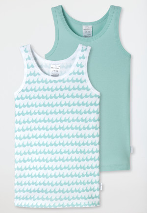 Onderhemden set van 2 golven turquoise/ wit - Fine Rib