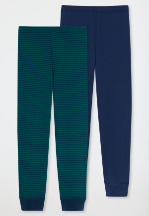 Underpants long 2-pack organic cotton soft waistband cuffs stripes dark blue/dark green - 95/5