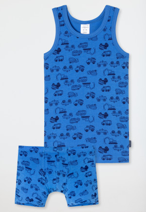 Ondergoedset 2-delig onderhemd short zachte tailleband biologisch katoen voertuigen blauw - Boys World