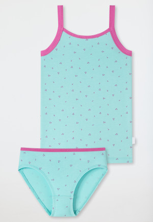 Completo intimo composto da 2 sottovesti in cotone biologico, ciliegie, turchese - Cat Zoe