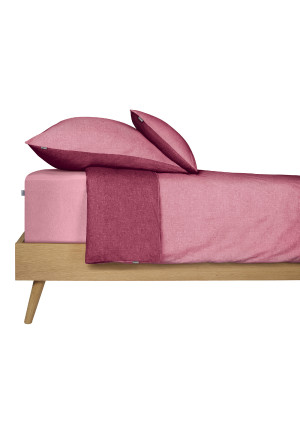 Parure de lit réversible 2 pièces flanelle castor vieux rose - SCHIESSER Home