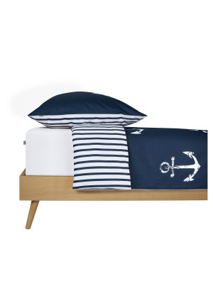 Omkeerbaar beddengoed 2-delig renforcé anker strepen marineblauw/wit - SCHIESSER Home