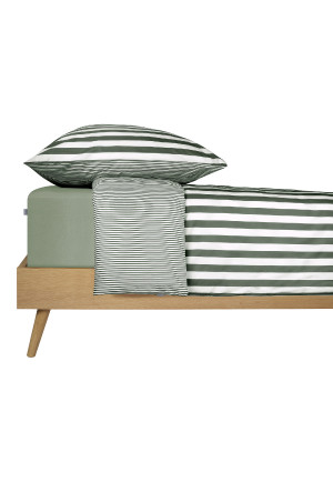 Reversible bed linen two-piece Renforcé green striped - SCHIESSER Home