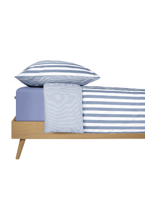 Reversible bed linen two-piece Renforcé light blue striped - SCHIESSER Home