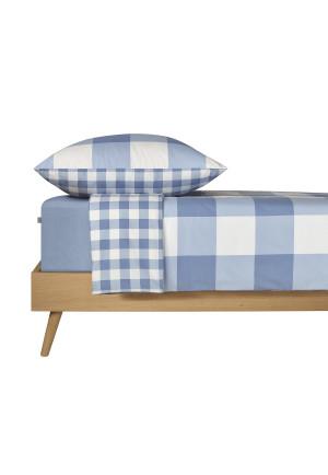 Reversible two-piece Renforcé light blue chequered bed linen - SCHIESSER Home