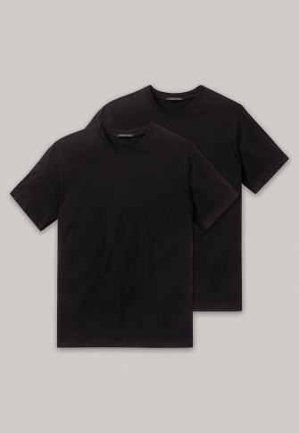 Schiesser 2 Stück American T-Shirt Rundhals Herren T-Shirt Schwarz