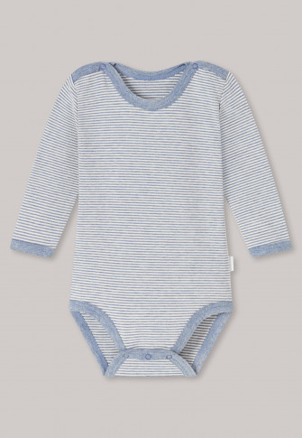 Body per neonato a maniche lunghe in cotone a righe blu con tintura naturale: Natural Love