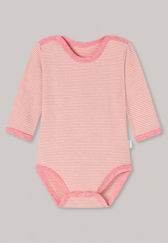Body da neonata a maniche lunghe in cotone biologico tinta naturale a righe rosa - Natural Love