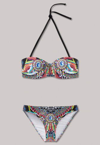 Bandeau Bikini Cups Variable Straps Ethno Style Multicolored Aqua Ethnic Animal Schiesser