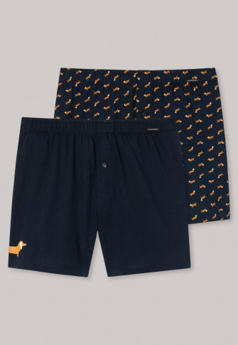 Boxer shorts jersey 2-pack dachshund patterned dark blue/medium brown - Fun Prints