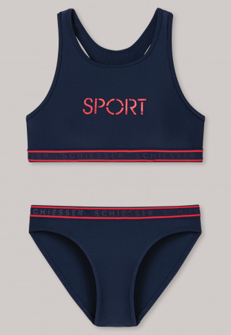 Bustier-bikini gerecycled tricot SPF40 + Racerback Sport donkerblauw - Nautical Chica