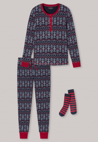 Geschenkset 2-teilig Schlafanzug lang Socken mehrfarbig gemustert - X-Mas Gifting Set