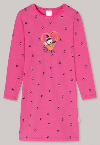 Long-sleeved sleep shirt organic cotton witch cat owls pink - Cat Zoe