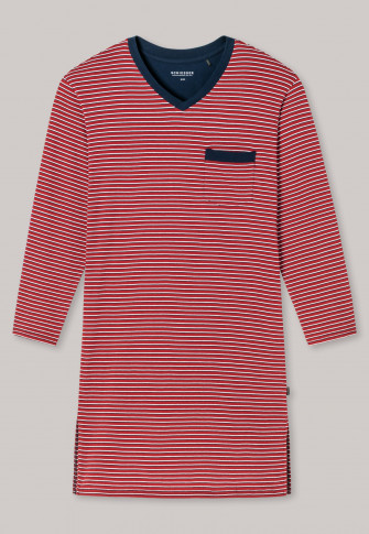 Camicia da notte a maniche lunghe con scollo a V righe di colore rosso - Fashion Nightwear