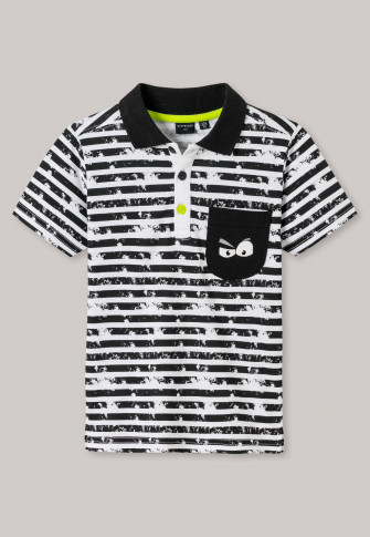 Polo Shirt Jersey Stripes Used Look Black And White Monster Schiesser