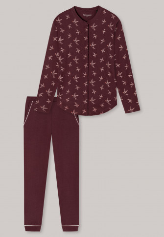Pyjama lang Interlock Knopfleiste bedruckt burgund - Sence of Nostalgia