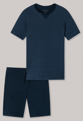 Short pajamas organic cotton stripes midnight blue - Natural Dye