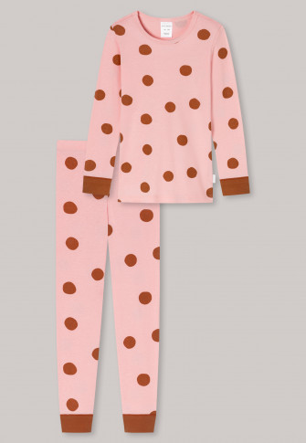 Long pajamas fine rib organic cotton cuffs polka dots pink - Natural Love