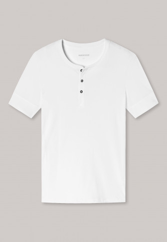 Shirt korte mouwen dubbelrib biologisch katoen knoopsluiting wit - Retro Rib