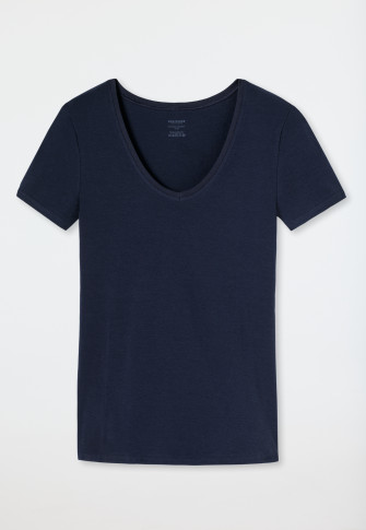 T-shirt manches courtes, fines côtes bleu nuit - Naturschönheit