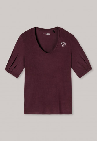 Shirt kurzarm Modal V-Ausschnitt burgund - I mog di