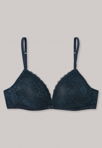 Wire-free molded soft bra with all-over lace midnight blue - Pure Lace
